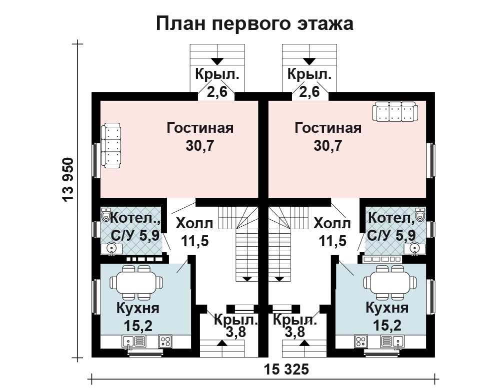 Проекты домов на 2 семьи с разными входами эконом класса